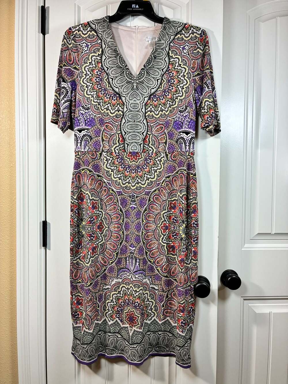 London Times Women's Medallion Paisley Print V-Neck Midi Dress Size 14